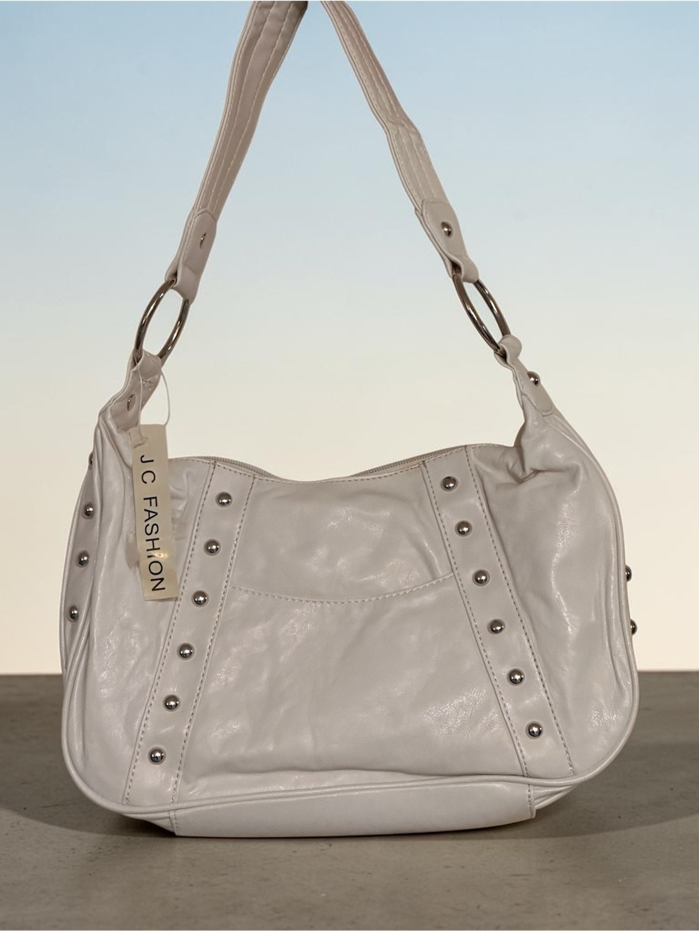 JC Fashion White Studded Shoulder Vegan leather Bag